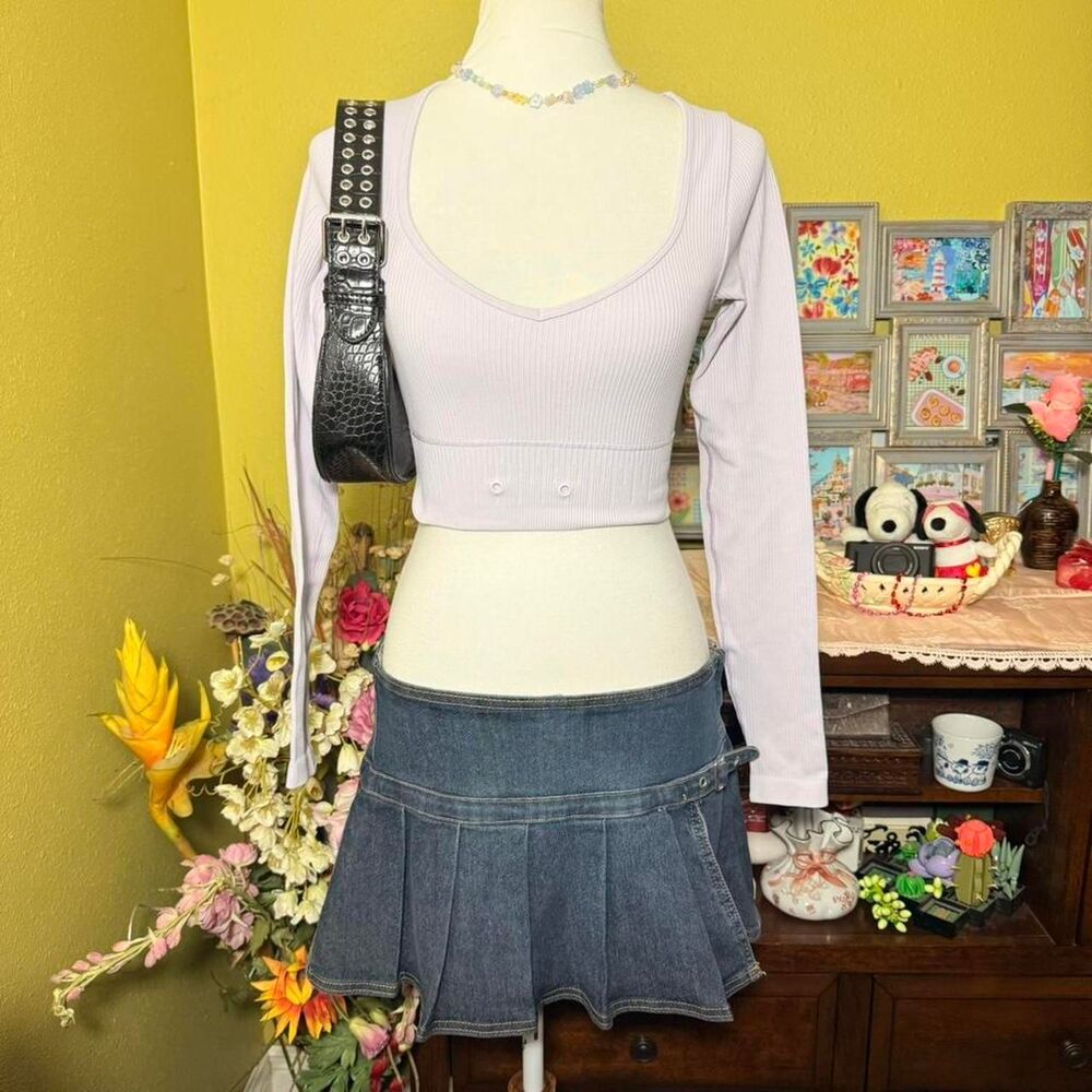 Bo+Tee Women’s Lavender Ribbed Crop Workout Top Size XS Activewear